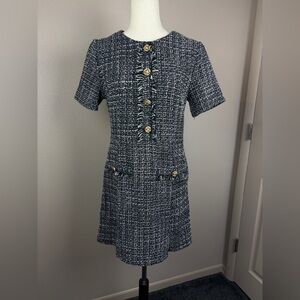 BeBop Monochrome Tweed Dress with Gold Accents size Small